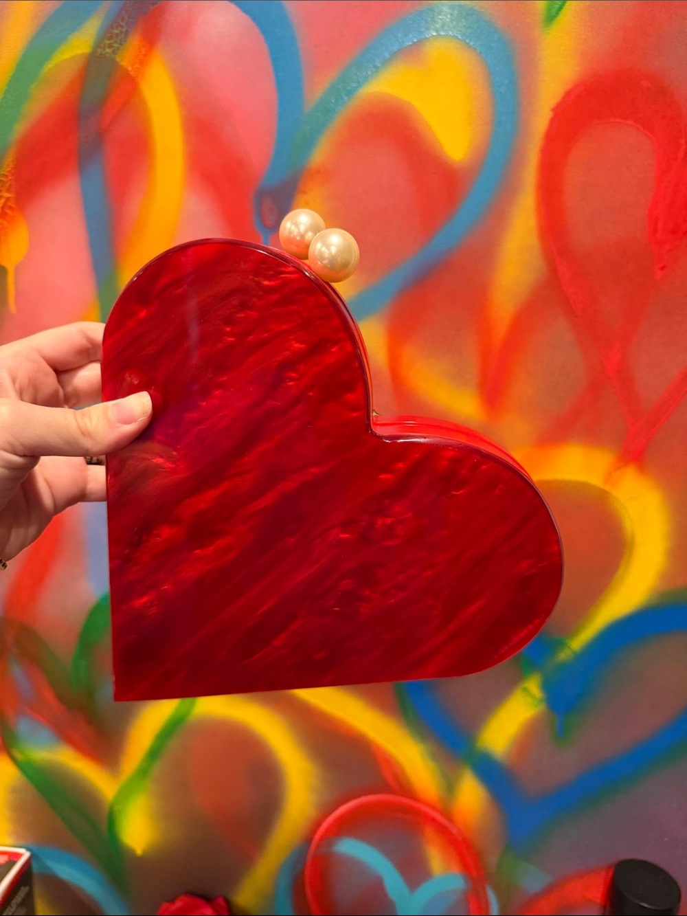 Red Heart Acrylic Clutch with Pearl Kiss Lock
